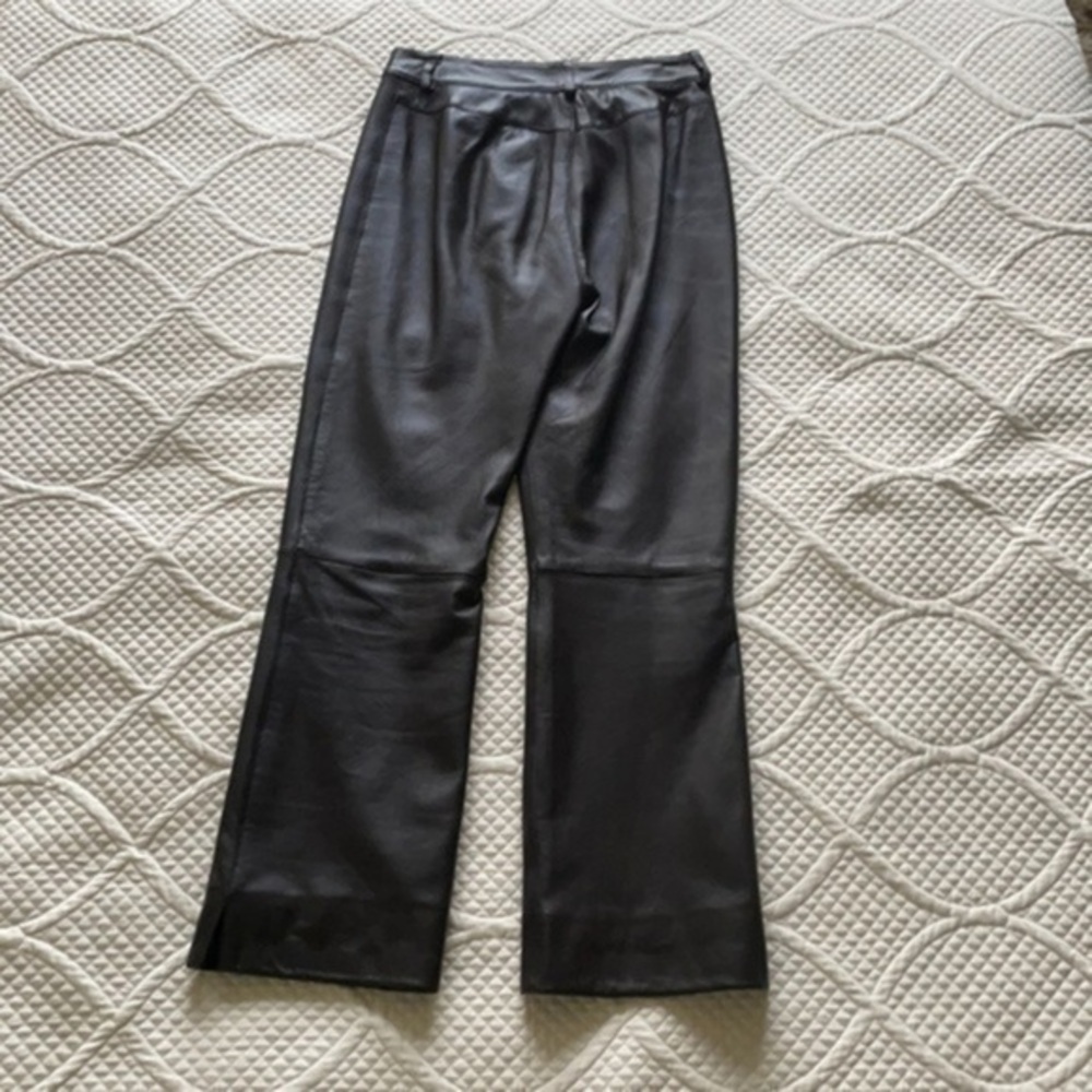 ST. JOHN 100% real leather pants size 4 brown hi waist - Picture 13 of 16